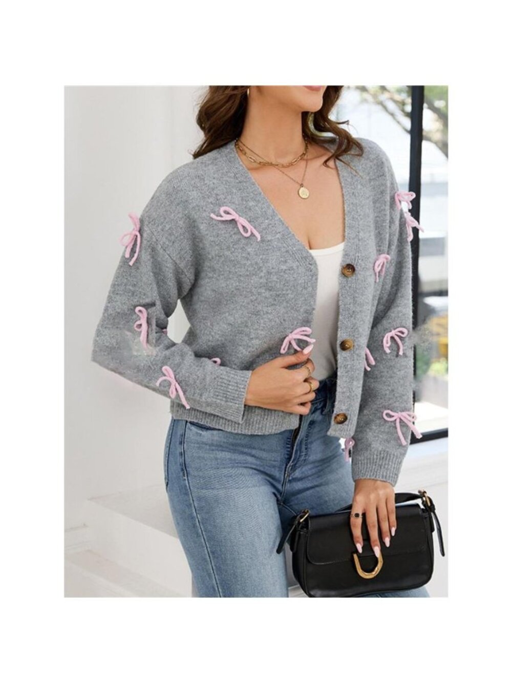 Bow Button Up Cardigan - Picture 3 of 14